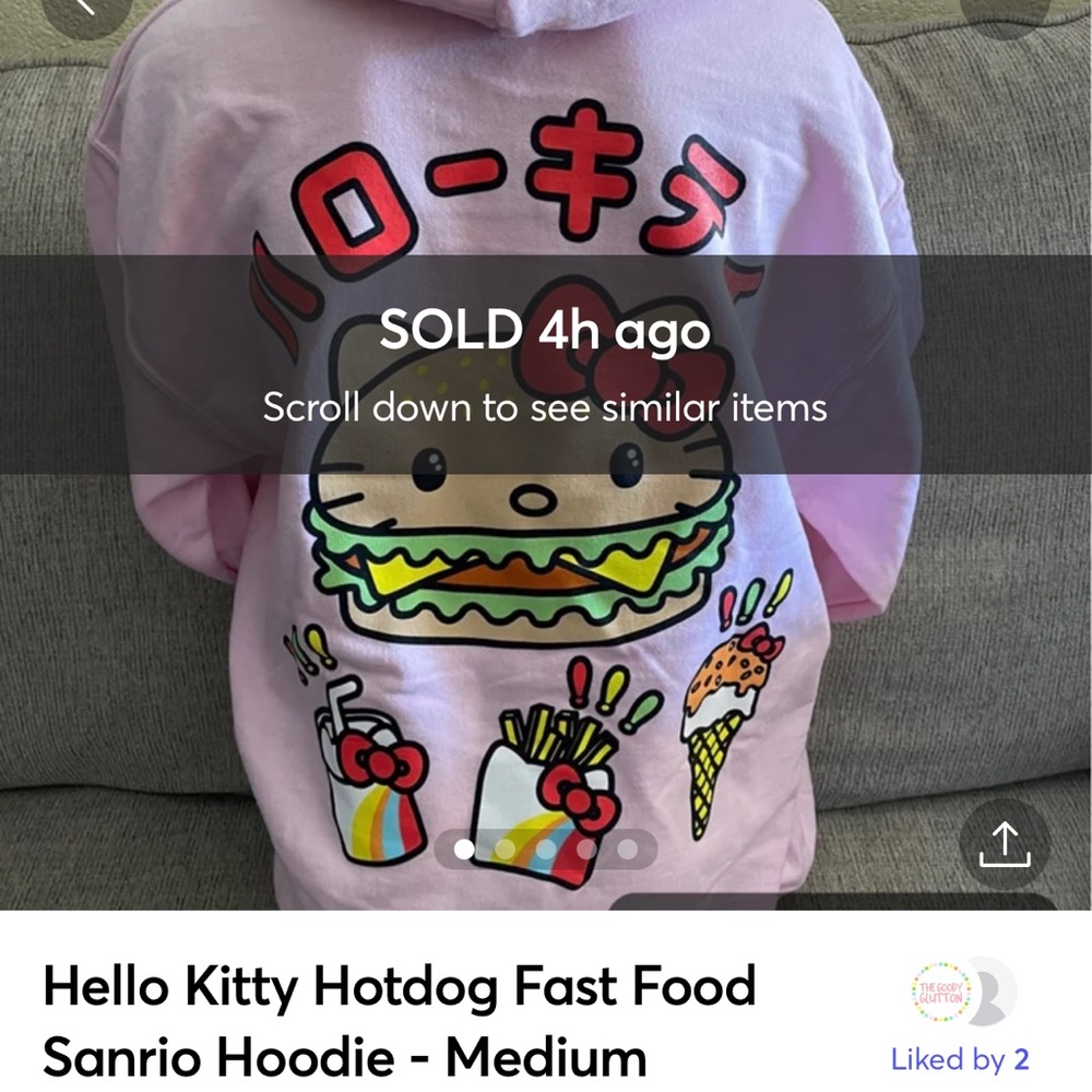 ❌SOLD ON ♏️ercari - Hello Kitty Hotdog Fast Food Sanrio Hoodie - Medium - Picture 1 of 6